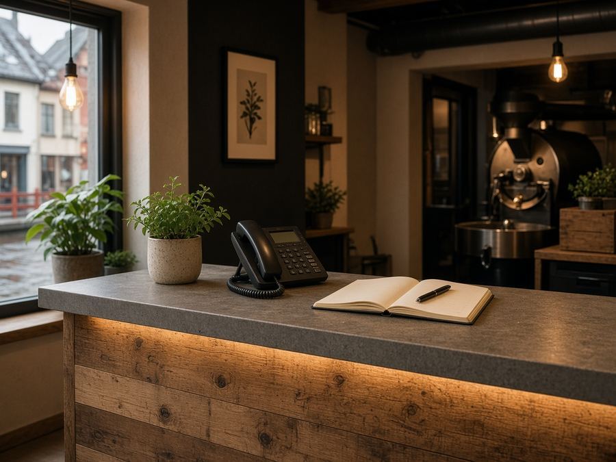 Contact desk at Roastery Epitelappo in Bergen